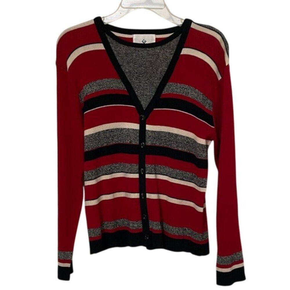 Erin London VTG 90s Striped Knit Sweater Womens Petite PM Silk Cotton Pullover